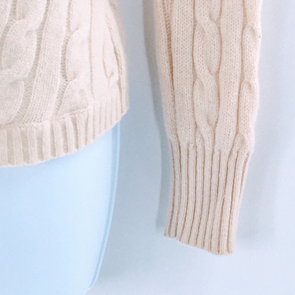 Womens Cashmere Cable Knit Sweater Madison Studios Ivory V Neck Pullover Sz S - Picture 4 of 9